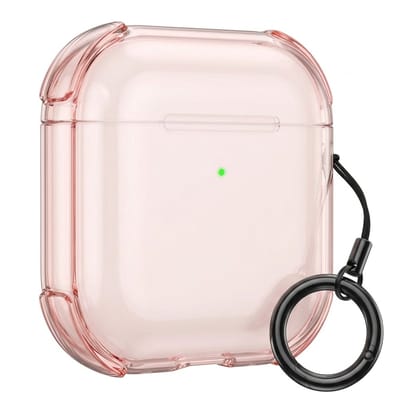 Roze transparant hoesje voor oordopjes met sleutelring – schokbestendige beschermhoes geschikt voor AirPods 4