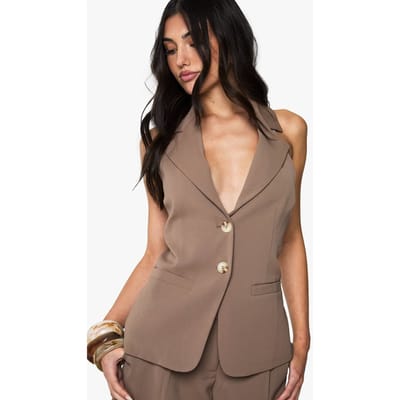 boohoo Dames Op maat gemaakte halterneck geweven gilet | Taupe | Maat: 36