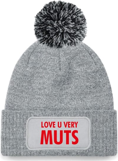 Love u very muts wintermuts grijs pompoen | rood - soBAD. | Wintersport | Après ski verkleedkleren | Unisex | Heren en Dames Beanie