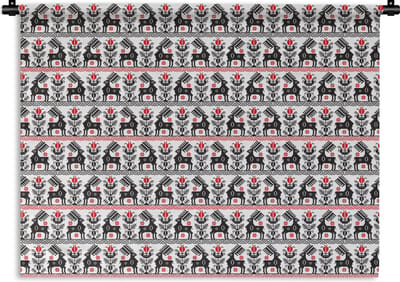 Wandkleed - Wanddoek - Hert - Patroon - Zwart - Rood - 120x90 cm - Wandtapijt
