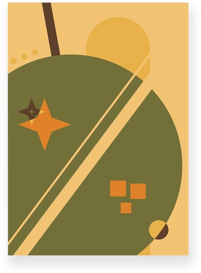 Poster 20x30 cm - Abstracte Discobal - Oranje - Bruin - Groen - Abstract - Vintage - Muurdecoratie - Wanddecoratie