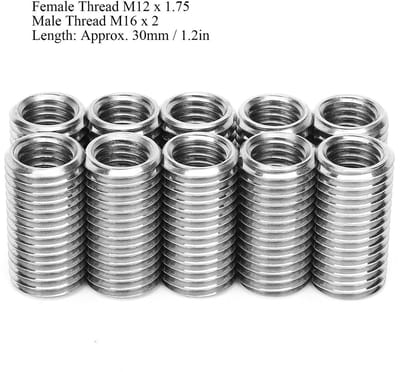Dailygoods- Draadreduceermoer 10 Stuks - Binnendraad M12x1,75 - Buitendraad M16x2 - 30 mm - Roestvrij Staal - Reparatiemoer