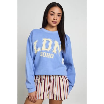 boohoo Dames Gewassen Londen Bedrukt Sweatshirt | Light Blue | Maat: XS