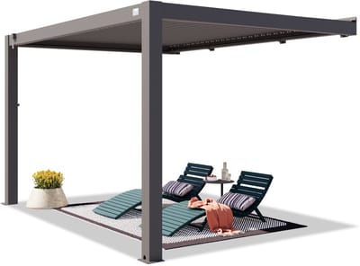 PRIMEYARD Pergola aan huis 3x4 m staanders van aluminium met aluminium lamellendak muurpergola antraciet