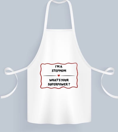 Akyol - i'm a stepmom what's your superpower? Keukenschort - Mama - super stiefmoeder - moeder cadeautjes - moederdag - verjaardag - geschenk - kado - 82 bij 71 cm