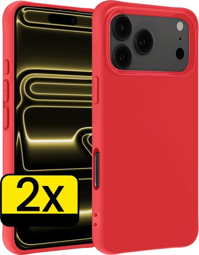 Hoesje - 2 Stuks - Geschikt voor Apple iPhone 17 Pro - Sterk & Shockproof - Case Siliconen - Back Cover - Telefoon Hoes - Telefoonhoesjes - Rood
