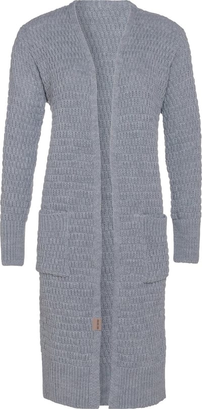 Knit Factory Jaida Lang Gebreid Dames Vest - Grof gebreid lichtgrijs damesvest - Cardigan voor de herfst en winter - Lang vest tot over de knie - Licht Grijs - 36/38 - Met steekzakken