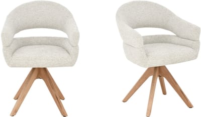 Flicka - Eetkamerstoelen met armleuning - Beige - Naturel Eiken - Draaibaar - Set van 2