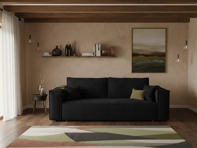 Luxe Uitschuifbare Slaapbank – Zwart – 255x105x83 cm – Fluweel – Industrohome