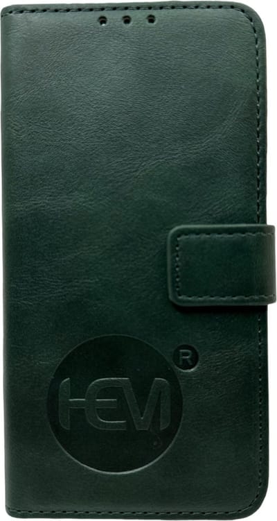 HEM leren Book Case - Geschikt voor iPhone 16 - Hoesje met 3 pasjesuitsnedes - Portemonneehoesje - iPhone 16 hoesje met pasjeshouder - Moss Green
