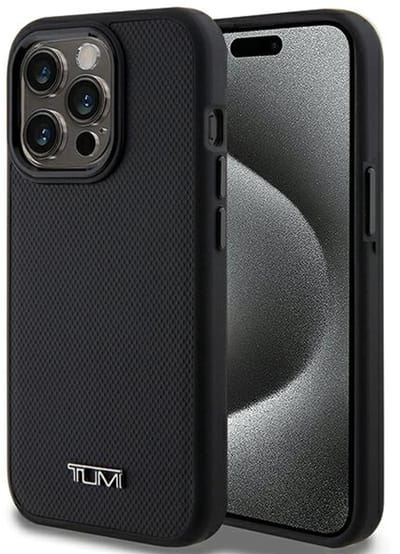 Tumi - iPhone 15 Pro Leren Ballistisch Patroon Hoesje - MagSafe - Zwart