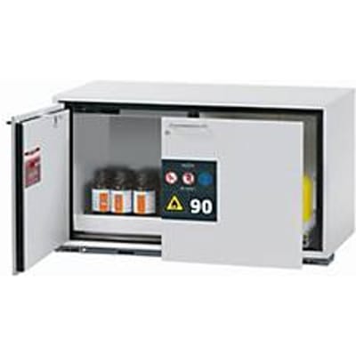 Veiligheidskast type 90 asecos UB-ST-90, 1 lade, 1 draaideur, links scharnierend, front lichtgrijs, B 1102 x D 502 x H 600 mm