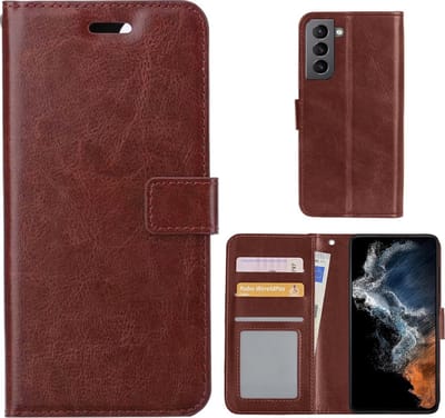 LuxeBass Hoesje geschikt voor Samsung Galaxy S22+ - Boekhoesje - Bruin - Portemonneehoesje gsm hoesje - telefoonhoes - telefoonhoesjes