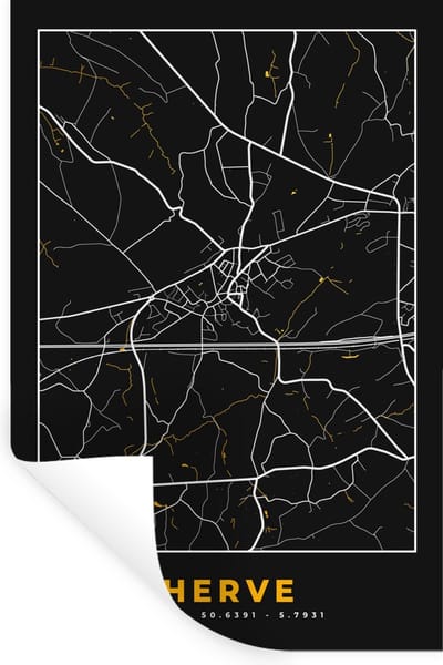 Muurstickers - Sticker Folie - Herve - Goud - Stadskaart - Plattegrond - Kaart - 20x30 cm - Plakfolie - Muurstickers Kinderkamer - Zelfklevend Behang - Zelfklevend behangpapier - Stickerfolie