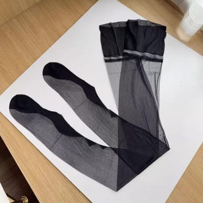 Geometrische Cubaanse Hak Achternaad Dijhoge Kousen 5D Voetvormig Niet-elastisch Nylon Sokken Ultradun Transparant Ondergoed L black
