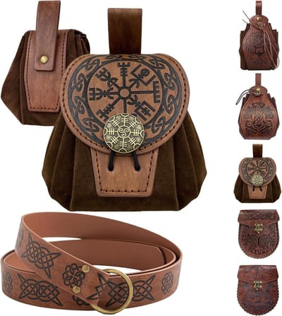 Medieval Riem en Tas van Kunstleer in Hippie Stijl voor Kostuum en Rollenspel voor Vrouwen en Mannen
