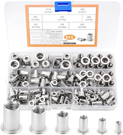 Set van 218 Rvs Rivet Nuts M3, M4, M5, M6, M8, M10 - Draadmoeren, Persmoeren en Inschroefmoeren voor Diverse Toepassingen