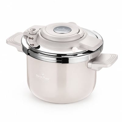 Swiss Haus® PC6LCR Snelkookpan Inductie - 6 Liter / Ø 22 cm - PFAS Vrij - RVS Snelkookpannen Voor Alle Warmtebronnen - Pressure Cooker - Instant koken - Eenhandig Mechanisme - Crème