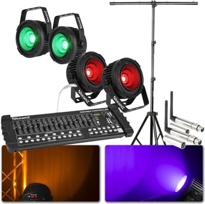 BeamZ lichtset met DMX controller, draadloze DMX en 4 krachtige BeamZ COB50 spots + standaard