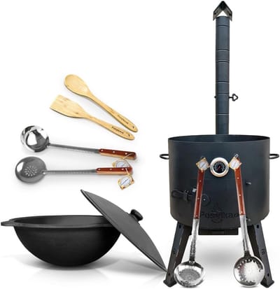Gietijzeren Kazan met Vuuroven en Accessoires - 22 Liter