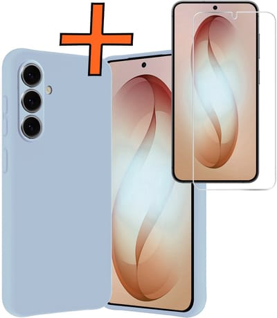 Hoes - Met Screenprotector - Geschikt voor Samsung Galaxy S26 - Sterk & Shockproof - Back Cover - Siliconen Case - Telefoon Hoes - Lichtblauw