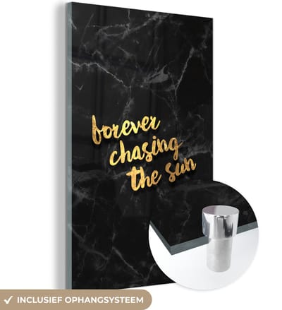 MuchoWow® Glasschilderij 40x60 cm - Schilderij acrylglas - Quotes - Zon - Goud - Marmer - Foto op glas - Schilderijen