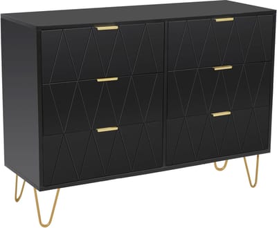 UEV Ladekast, kledingkast met 6 lades, opbergmeubel voor kinder-/volwassenenkamers, 100 x 34 x 73 cm, dressoir voor in de woonkamer, elegante Scandinavische stijl, Zwart