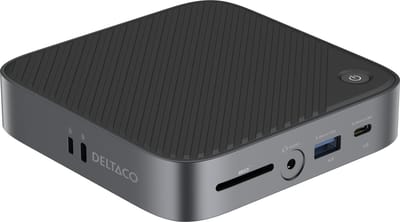 Deltaco Office USB-C Docking Station voor 2 Beeldschermen - 2 x HDMI, USB-C PD, 3x USB, RJ45 ethernet, SD kaartlezer, 3,5 mm audio - VESA Montage mogelijk - Zwart