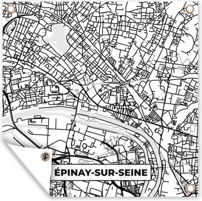 Tuin poster Frankrijk - Plattegrond - Épinay-sur-Seine - Stadskaart - Kaart - Zwart wit - 200x200 cm - Tuindoek