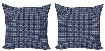 ABAKUHAUS kussenhoes set 2x45x45 cm – dubbelzijdig bedrukt – donkerblauw/wit