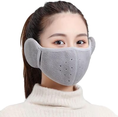 Wintermasker voor Gezicht en Oren - Half Face Masker met Ademopening voor Koud Weer, Skiën, Hardlopen en Fietsen - Unisex Warm Accessoire in Lichtgrijs