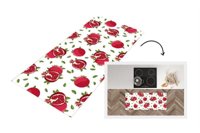 Keukenloper - Loper keuken - Fruit - Bladeren - Patroon - Granaatappel - 120x50 cm - Keukenloper vinyl