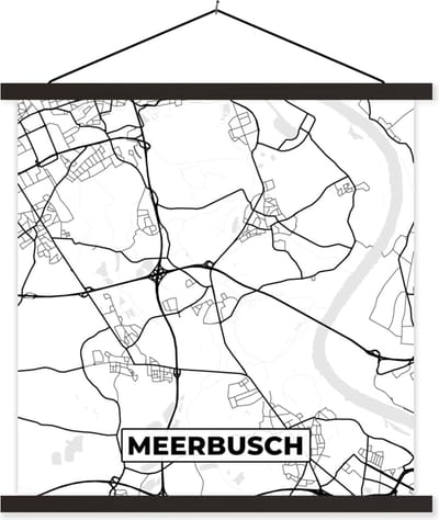 Posterhanger incl. Poster 60x60 cm - Schoolplaat - Meerbusch - Plattegrond - Kaart - Stadskaart - Textielposter - Zwarte latten - Stadskaart