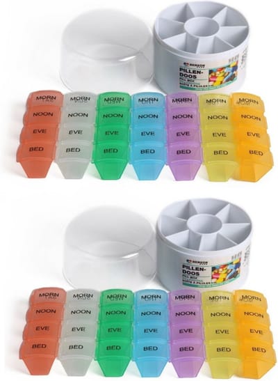 Benson Pillendoosje - 2x stuks - 28 vakjes - gekleurd - medicijnen doos