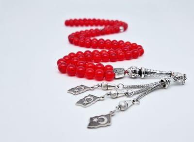 Handgemaakte tesbih "Tasbih" natuursteen "Rode kwarts" - Aantal kralen 99 - Diameter kralen 8MM - met metaal tassel "Turkiye" - Een mooi cadeau-idee