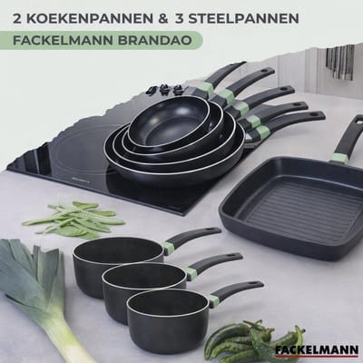Set van 2 pannen van 16 en 20 cm en 3 steelpannen van 16, 18 en 20 cm Fackelmann Brandao