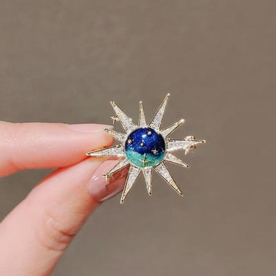 Vintage Sterrenhemel Universum Zon En Maan Speld Legering Rond Geometrische Broche Voor Vrouwen Cadeau Jas Accessoire beige