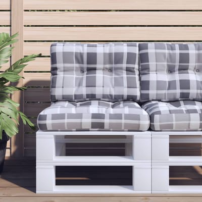 vidaXL - Palletkussen - 50x40x12 - cm - stof - ruitpatroon - grijs