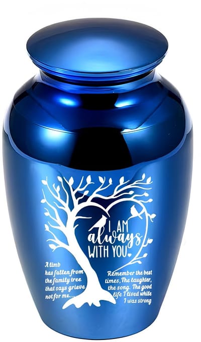 Mini Urn Tree of Life - Blauw - Kleine Urn voor As - Inclusief Vul Schepje - Herinnering Huisdier & Mens - Keepsake Urn - 6.5 cm