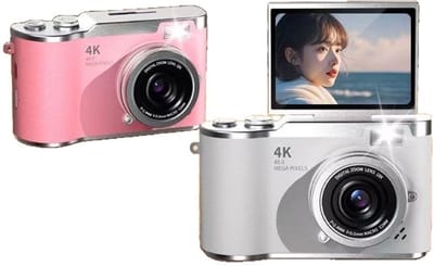 48MP 4K digitale camera met kantelbaar scherm – selfiecamera, 8x zoom + 32GB geheugenkaart – vlogcamera – geschikt voor kinderen en volwassenen – roze