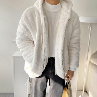 Lui Lamswol Verdikt Hooded Sweatshirt voor Heren Winter Koreaanse Stijl Los Katoenen Jas en Jack L wit