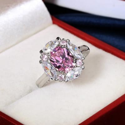 100% Sterling Zilver 925 Roze Topaas Sieraden Ring Voor Vrouwen Fijne Trouwringen Engagement Anillos De 925 Zilveren Sieraden Ringen doos 9 roze