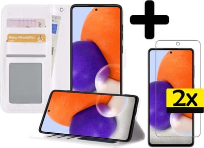 Hoesje - Met 2x Screenprotector - Geschikt voor Samsung Galaxy A72 5G - Luxe Pasjeshouder - Bookcase Portemonee - Flip Case - Kunstleer Book Case - Flipcase Hoes - Book Cover - Walletcase - Portemonneehoes - Telefoonhoesjes - Wit