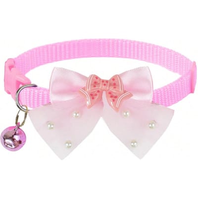 Schattige, glanzende halsband met strik en belletje (1 of 3 stuks) voor katten en honden. Light Pink