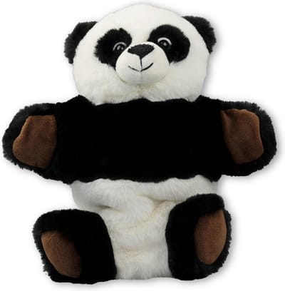 Pluche zwart/witte panda handpop knuffel 22 cm - Pandas beren knuffels - Poppentheater speelgoed kinderen