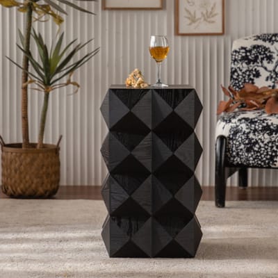 Re-purelife® Retro Nachtkastje Houten Bijzettafel 37*37*60 cm - Driedimensionaal Relief Design - Massief Hout + MDF - Geen Montage Nodig - Sterke Draagkracht 100 kg - Woonkamer Salontafel Stijlvol & Unique - Zwart