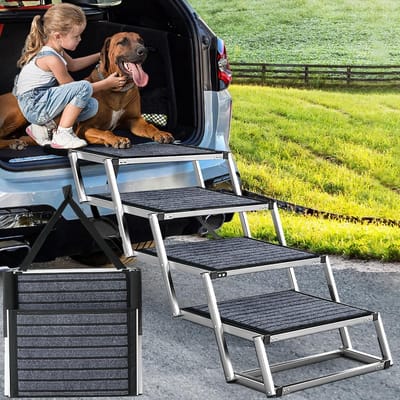 Hondenoprit Opvouwbaar - Honden trap - Veilig Instappen - Extra Breed Ontwerp - Tot 113 kg - Grijs