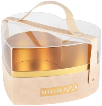 Dekoratief | Doos hart m/handvat, beige/transparant, velvet/acryl, 25x23x14cm | A255316