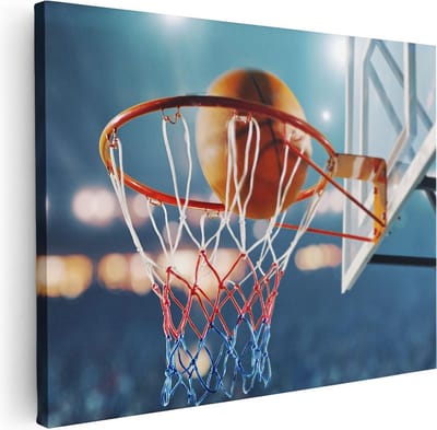 Artaza Canvas Schilderij Basketbalring - 40x30 cm - Klein - Muurdecoratie Sport - Wanddecoratie Woonkamer - Kamer Accessoires