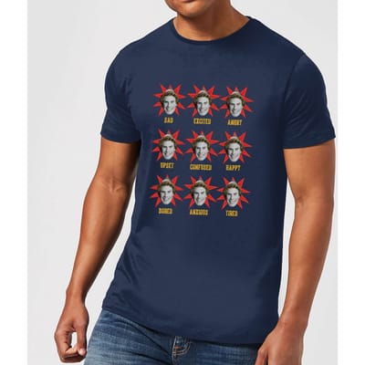 Elf Faces Men's Christmas T-Shirt - Navy - S